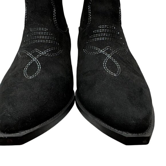 Cowgirl Boots Black Vegan Suede Western Mid Calf Floral Detail Women’s 9.5 NEW - Picture 6 of 11